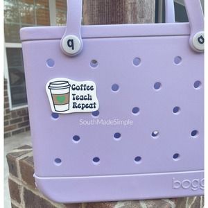 Coffee Teach Repeat Teacher Bogg Bag Charms
